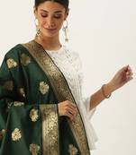 VASTRANAND Green & Gold-Coloured Woven Design Dupatta