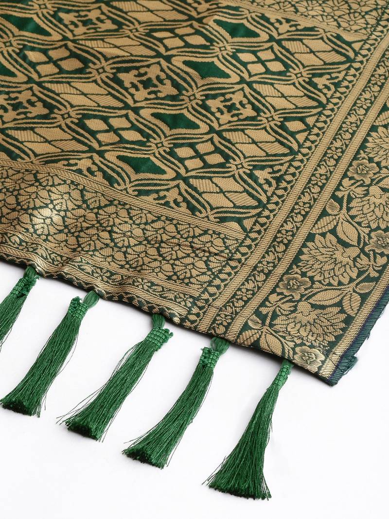 VASTRANAND Green & Gold-Coloured Woven Design Dupatta