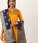 VASTRANAND Navy Blue & Gold-Toned Woven Design Dupatta