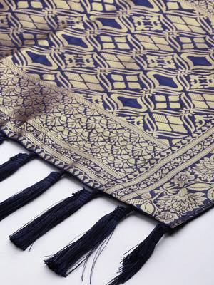 VASTRANAND Navy Blue & Gold-Toned Woven Design Dupatta 3
