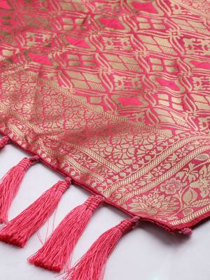 VASTRANAND Pink & Gold-Toned Woven Design Dupatta 3