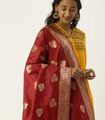 VASTRANAND Rust Red & Gold-Toned Woven Design Dupatta
