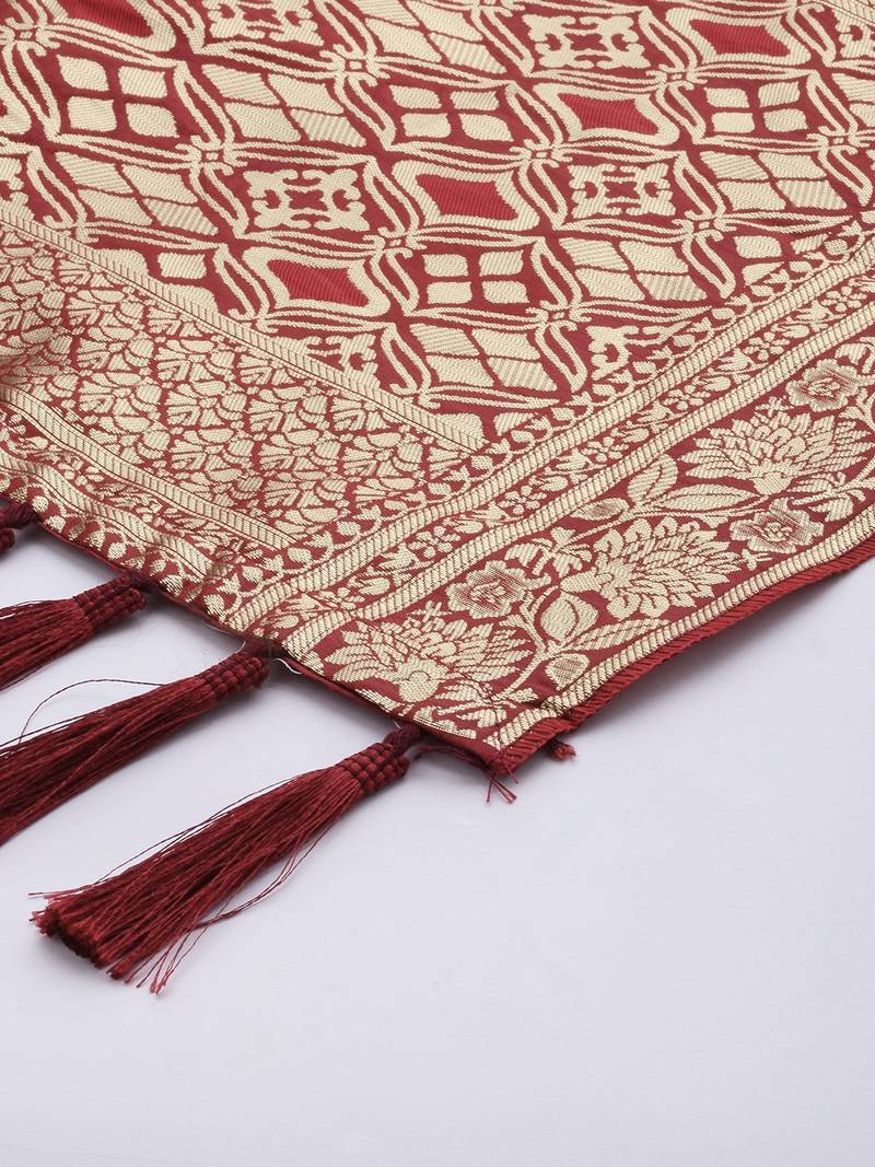 VASTRANAND Rust Red & Gold-Toned Woven Design Dupatta