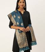 VASTRANAND Blue & Gold-Toned Woven Design Dupatta
