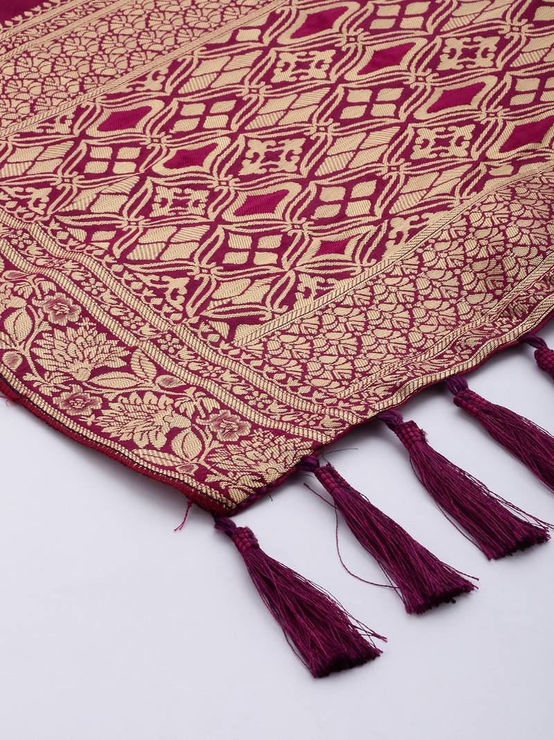 VASTRANAND Burgundy & Gold-Toned Woven Design Dupatta