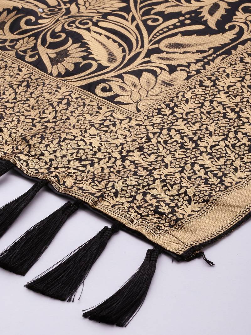 VASTRANAND Black & Gold-Toned Woven Design Dupatta
