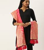 VASTRANAND Pink & Gold-Toned Woven Design Dupatta