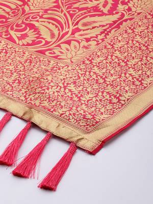 VASTRANAND Pink & Gold-Toned Woven Design Dupatta 3