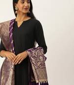 VASTRANAND Purple & Gold-Toned Woven Design Dupatta