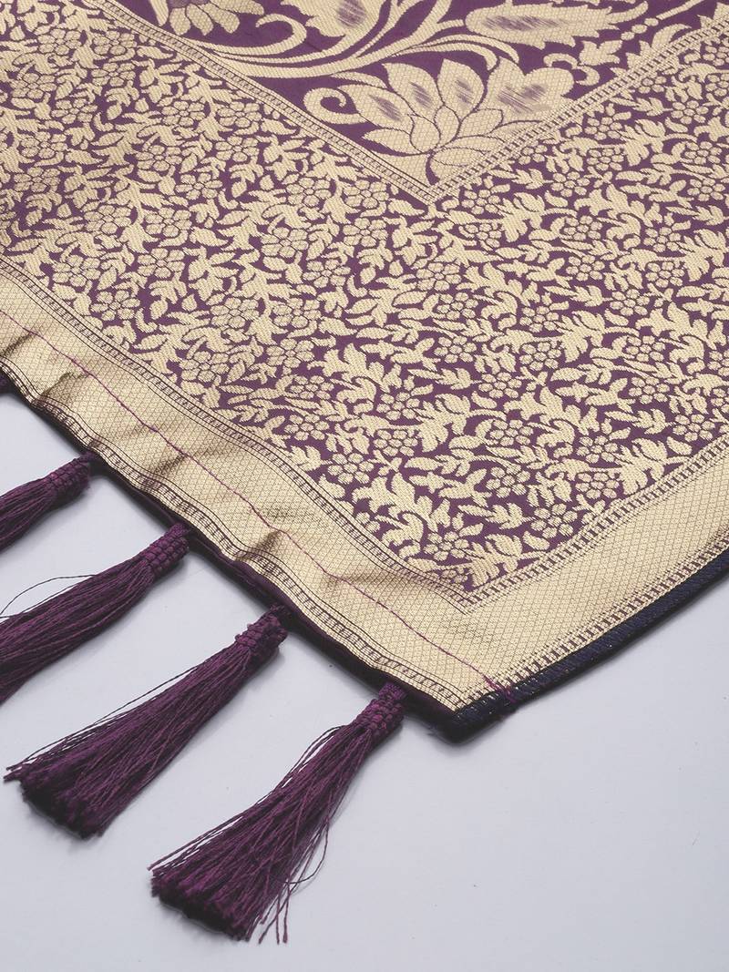 VASTRANAND Purple & Gold-Toned Woven Design Dupatta