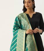 VASTRANAND Teal Green & Gold-Toned Woven Design Dupatta