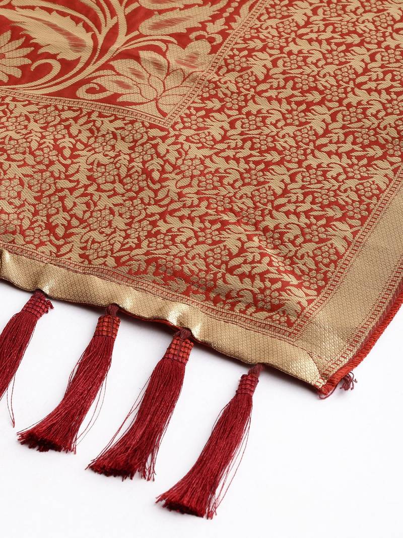 VASTRANAND Red & Gold-Coloured Woven Design Dupatta