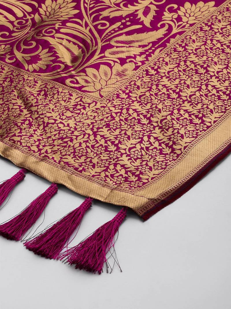 VASTRANAND Magenta Pink & Gold-Toned Woven Design Dupatta