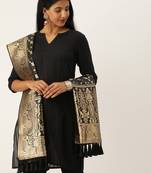 VASTRANAND Black & Gold-Toned Woven Design Dupatta