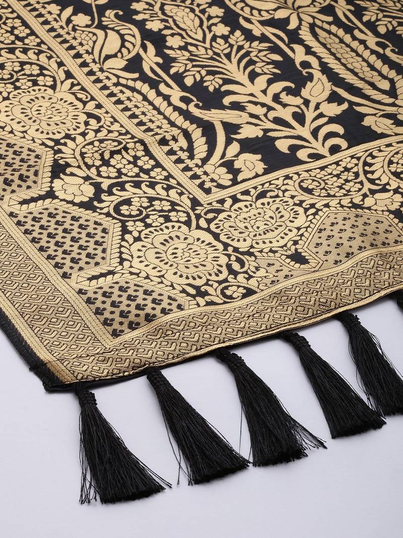 VASTRANAND Black & Gold-Toned Woven Design Dupatta
