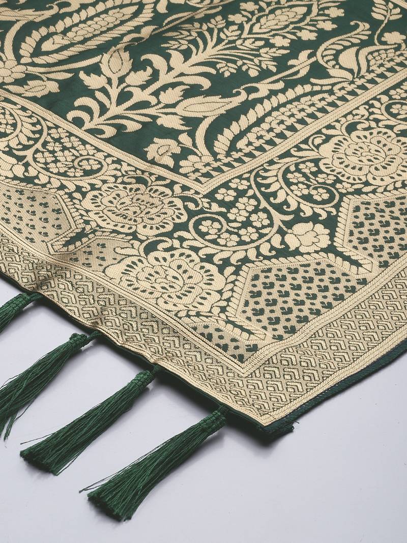 VASTRANAND Green & Gold-Toned Woven Design Dupatta