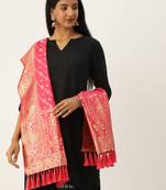 VASTRANAND Pink & Gold-Toned Woven Design Dupatta