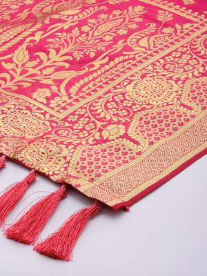 VASTRANAND Pink & Gold-Toned Woven Design Dupatta 3