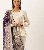 VASTRANAND Purple & Gold-Toned Woven Design Dupatta