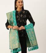 VASTRANAND Teal & Gold-Toned Woven Design Dupatta