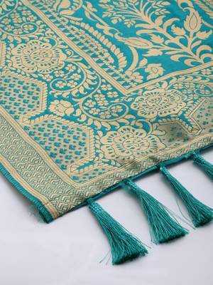VASTRANAND Teal & Gold-Toned Woven Design Dupatta 3