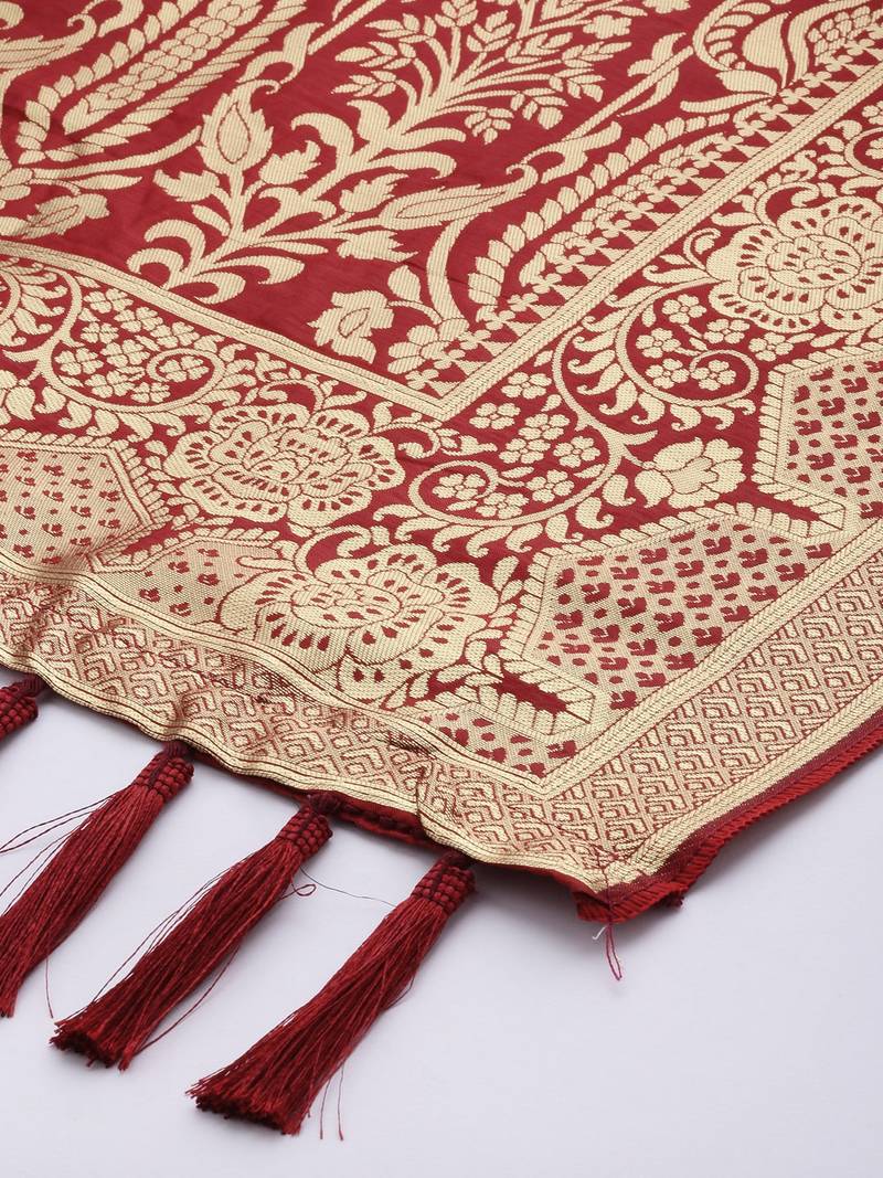 VASTRANAND Rust Red & Gold-Toned Woven Design Dupatta