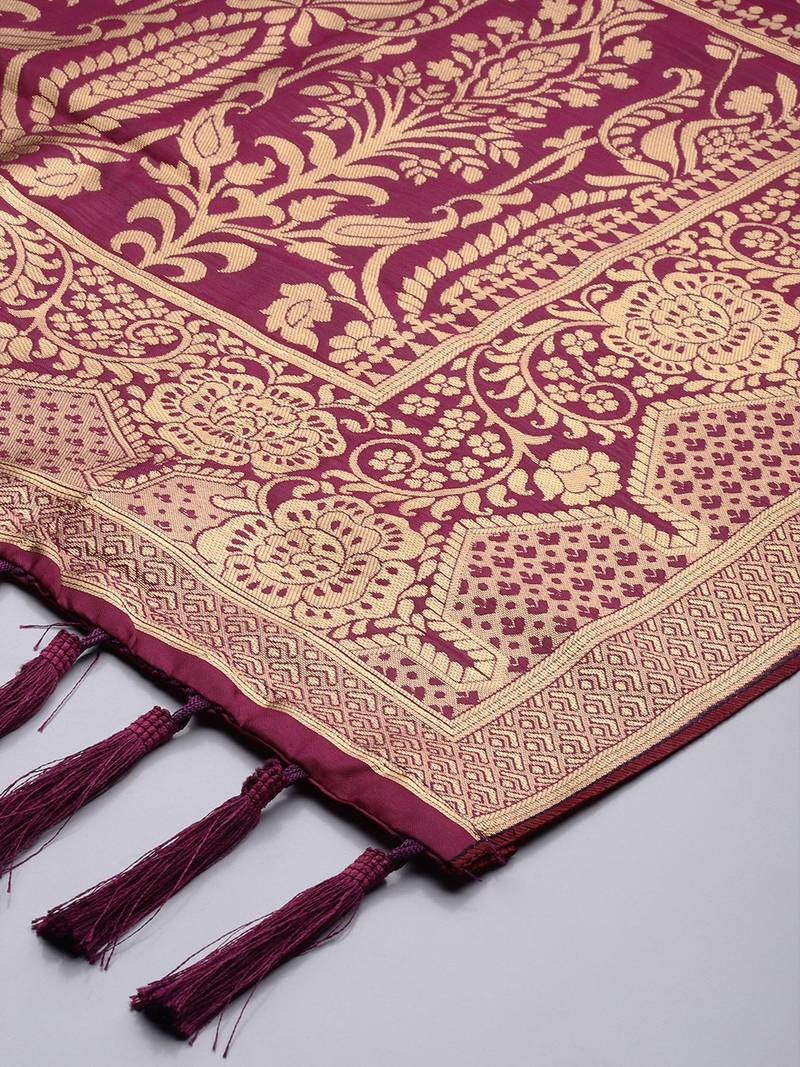 VASTRANAND Burgundy & Gold-Toned Woven Design Dupatta