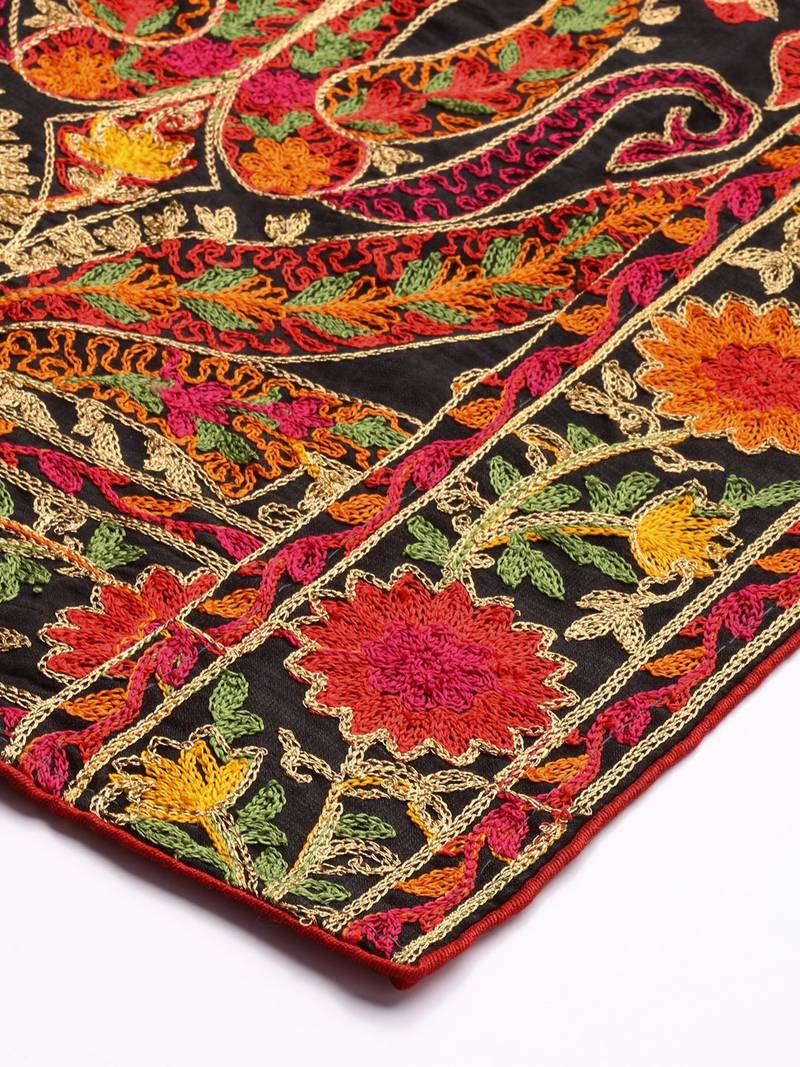 VASTRANAND Black & Orange Embroidered Dupatta