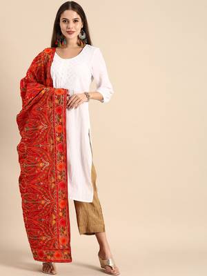 VASTRANAND Red & Gold-Toned Embroidered Dupatta 1