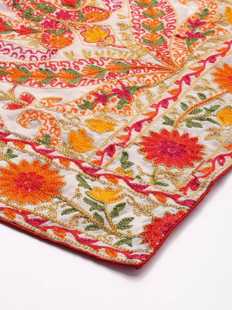 VASTRANAND White & Orange Embroidered Dupatta