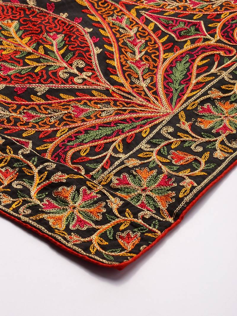 VASTRANAND Black & Red Embroidered Dupatta