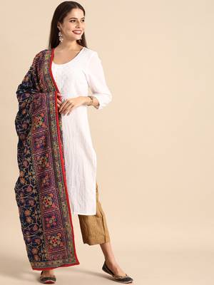 VASTRANAND Navy Blue & Yellow Embroidered Dupatta 1
