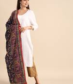 VASTRANAND Navy Blue & Yellow Embroidered Dupatta