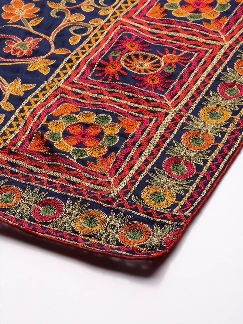 VASTRANAND Navy Blue & Yellow Embroidered Dupatta
