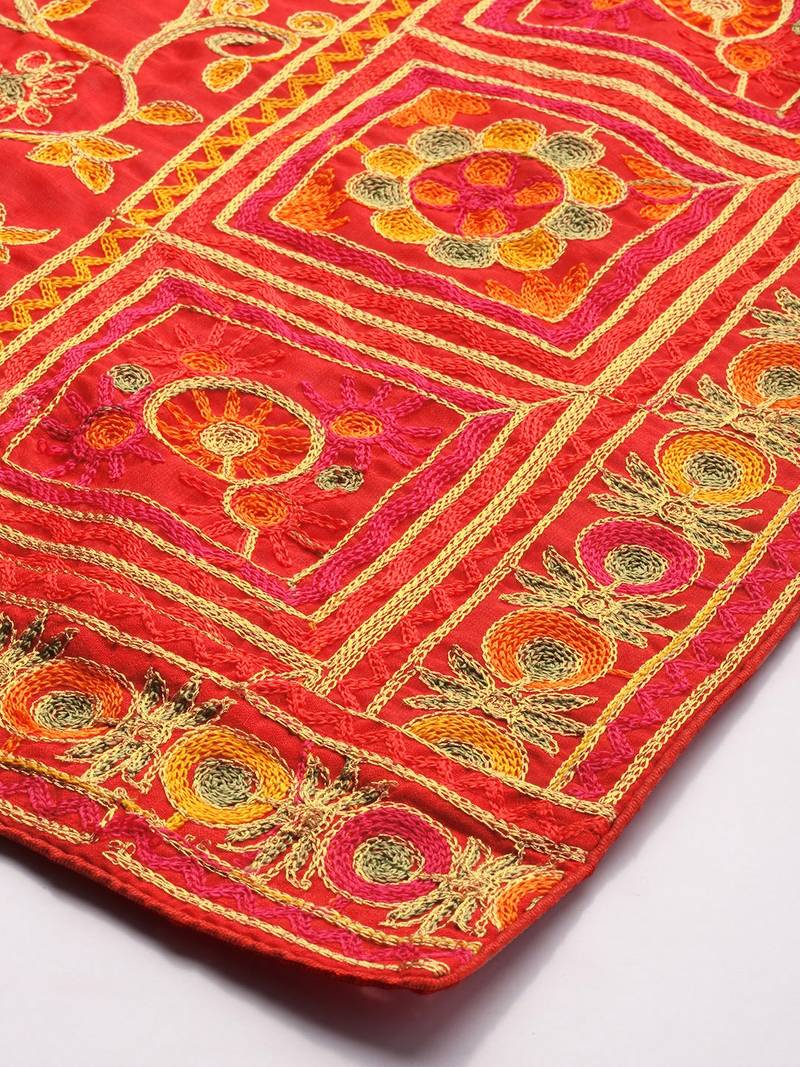 VASTRANAND Red & Yellow Embroidered Dupatta