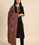 VASTRANAND Navy Blue & Red Embroidered Dupatta