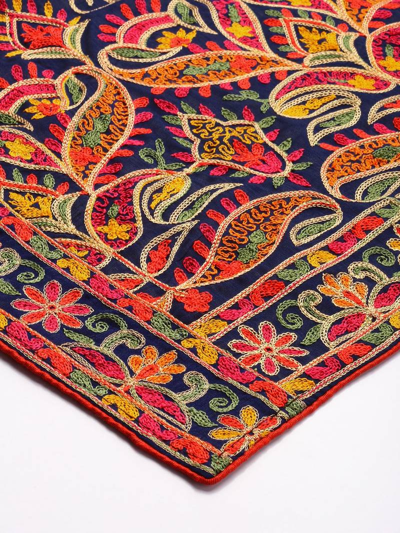 VASTRANAND Navy Blue & Red Embroidered Dupatta