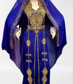 Blue Zari Stone Work Georgette Islamic Style Beads Embedded Partywear Kaftan Long Gown Evening wear Dubai kaftan