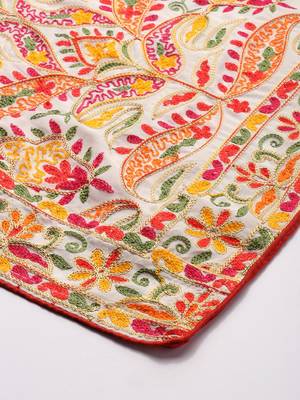 VASTRANAND White & Orange Embroidered Dupatta 2