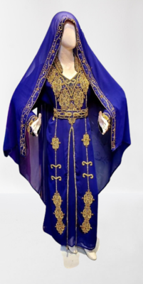 Blue Zari Stone Work Georgette Islamic Style Beads Embedded Partywear Kaftan Long Gown Evening wear Dubai kaftan 3