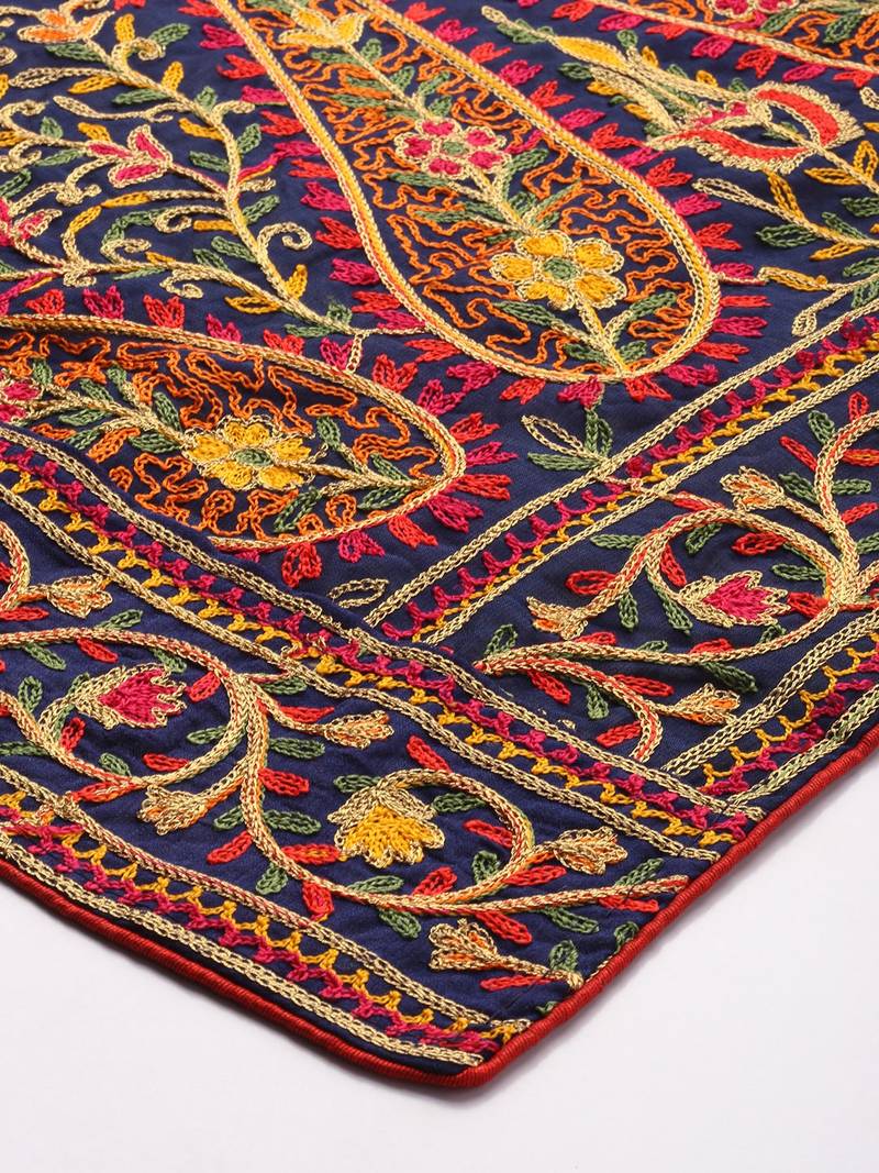 VASTRANAND Navy Blue & Pink Embroidered Dupatta