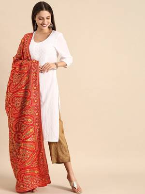 VASTRANAND Red & Yellow Embroidered Dupatta 1