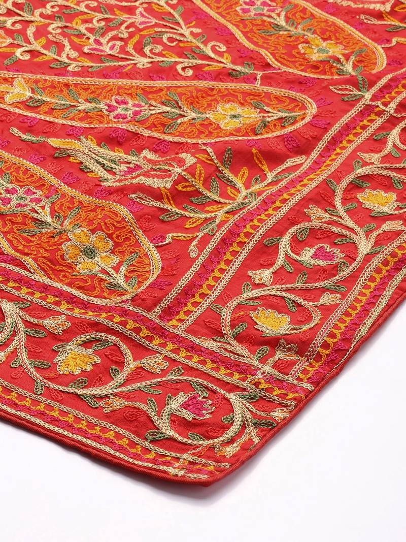 VASTRANAND Red & Yellow Embroidered Dupatta