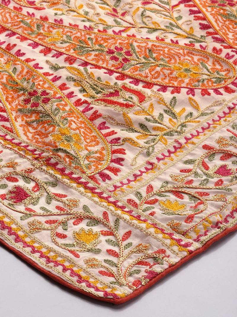 VASTRANAND White & Red Embroidered Dupatta