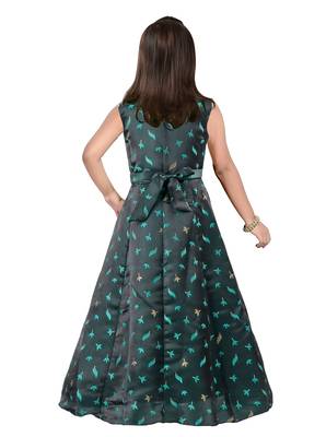 green jequard Dupatta Style Partywear Girls Dress Gown 2