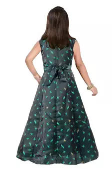 green jequard Dupatta Style Partywear Girls Dress Gown