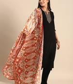 VASTRANAND White & Orange Embroidered Dupatta
