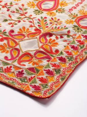 VASTRANAND White & Orange Embroidered Dupatta 2