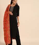 VASTRANAND Red & Orange Embroidered Dupatta