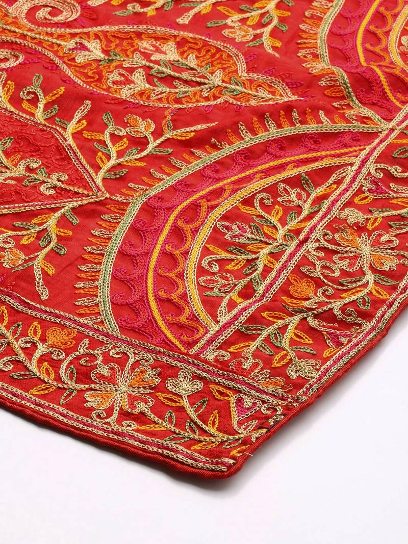 VASTRANAND Red & Orange Embroidered Dupatta